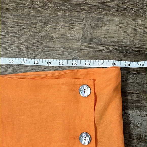 H&M Linen Viscose Orange Faux Wrap Long Column Skirt Shell Button Bright Sz 14 - Picture 7 of 12